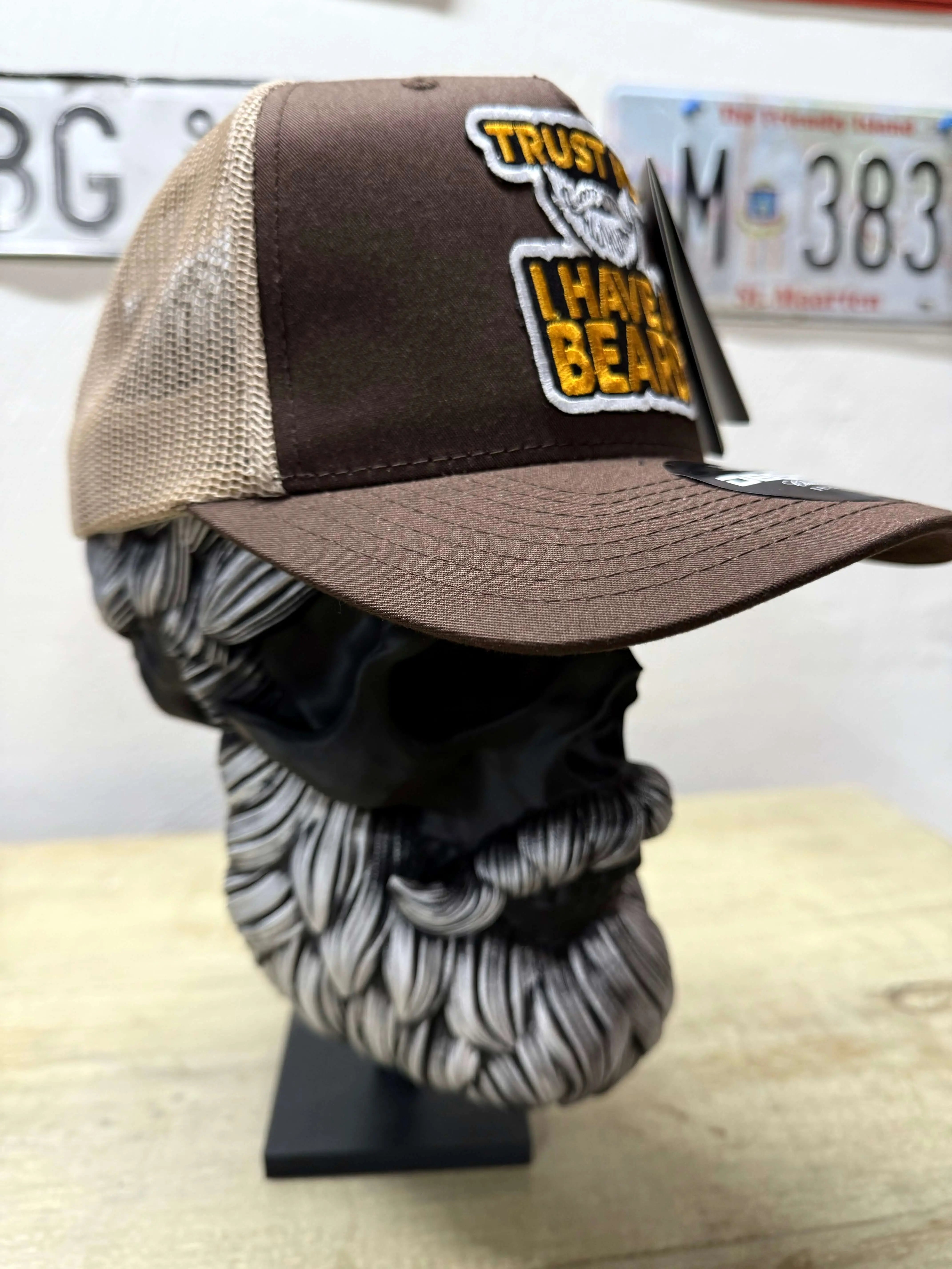 funny patches trucker hat for men made in usa with written Trust me i have a beard