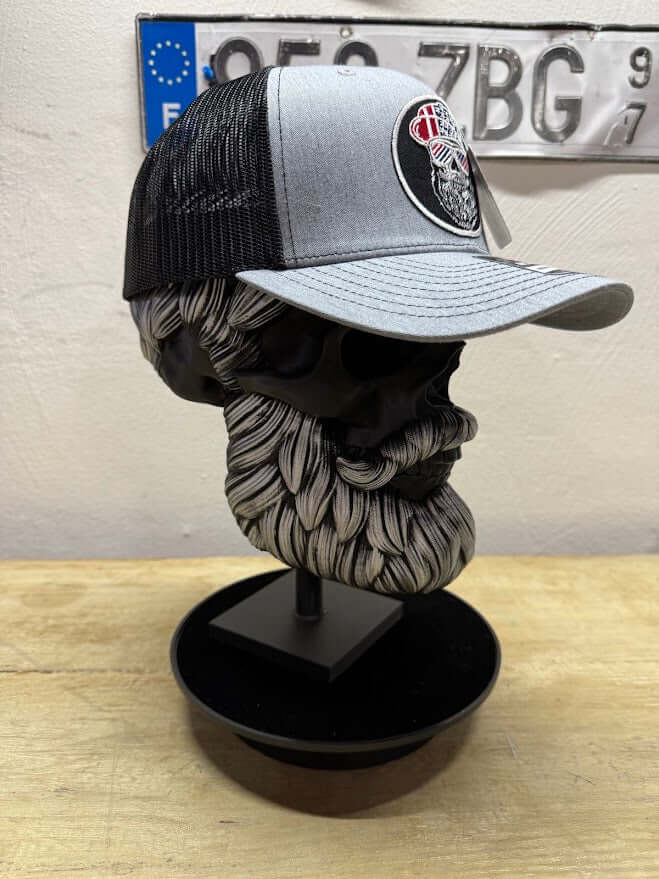 USA Bearded Skull Patriot Patch On Trucker Hat Great For 4th of July Beard Guys Hat Club