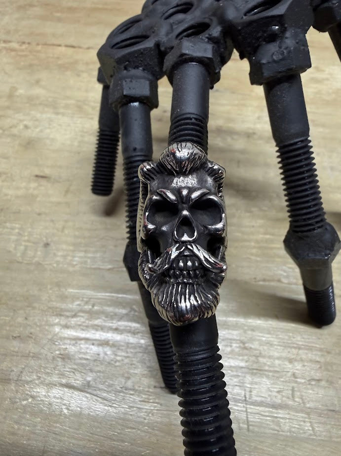 Bearded Skull Guy Men stainless steel ring design with skull and beard detail on a heavy-duty bolt base.