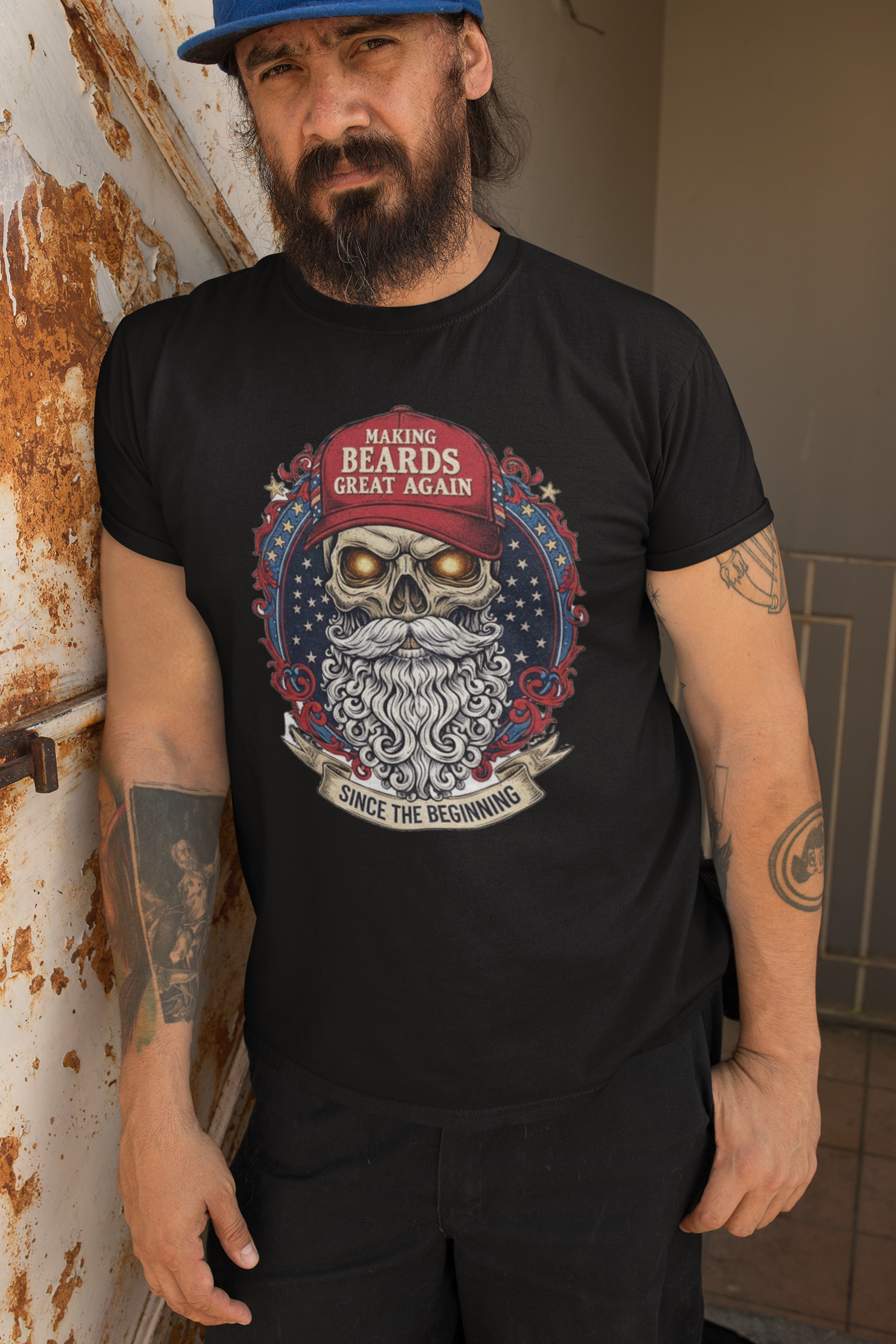 Making Beards Great Again Tee Shirt Bearded Skull Shirt Art With Patriotic Flair