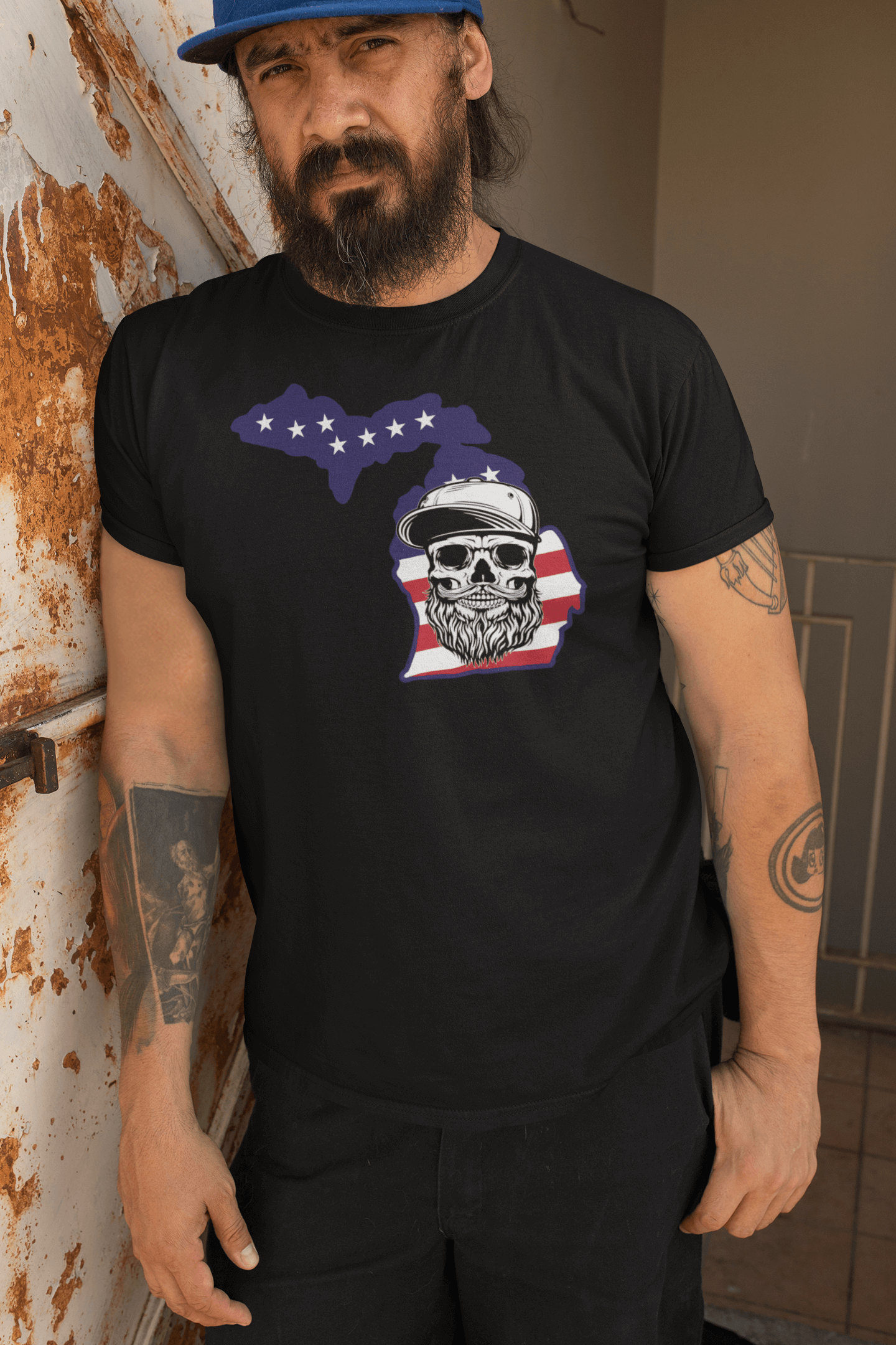 Michigan Bearded Skull Tee – Great Lakes Beard Pride Beard Guys Hat Club