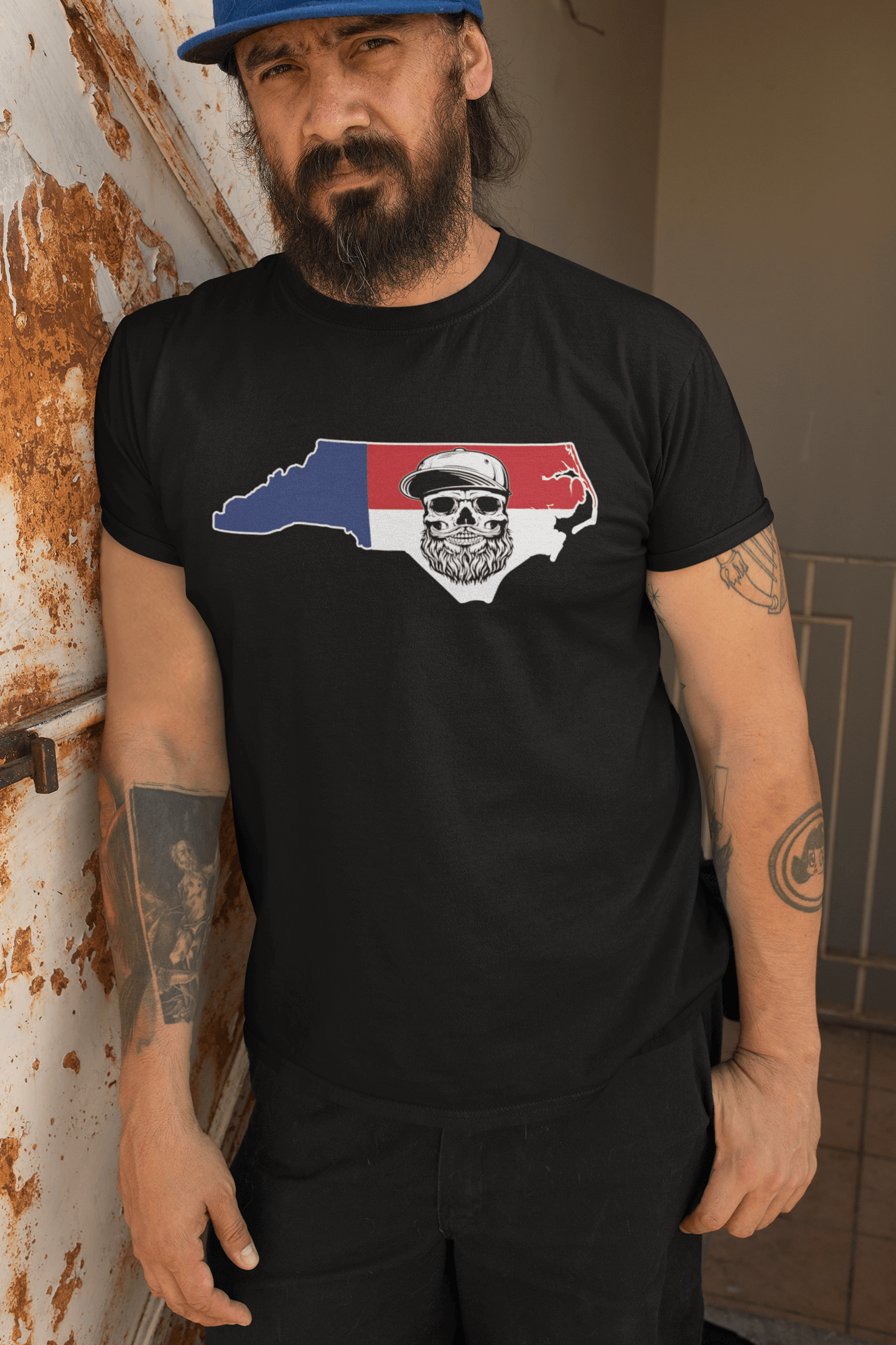 North Carolina Bearded Skull Tee – Bold Style for the Bearded Tar Heel Beard Guys Hat Club