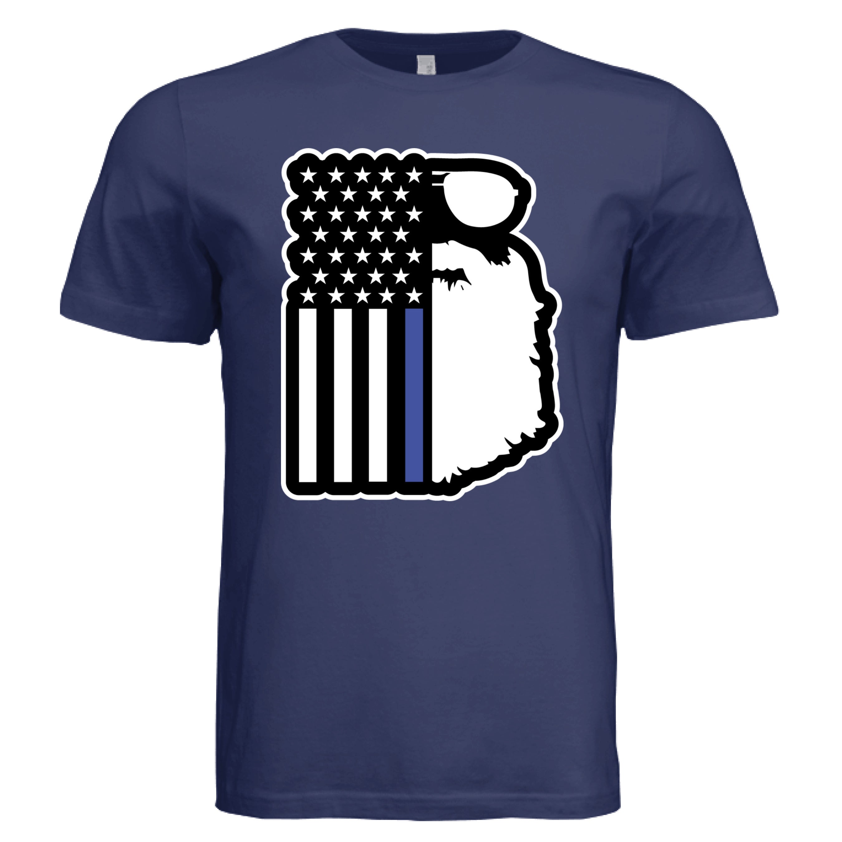 Patriotic Beard and Flag Tee Shirt Design Bearded Symbol of Strength and Unity NAVY - FRONT