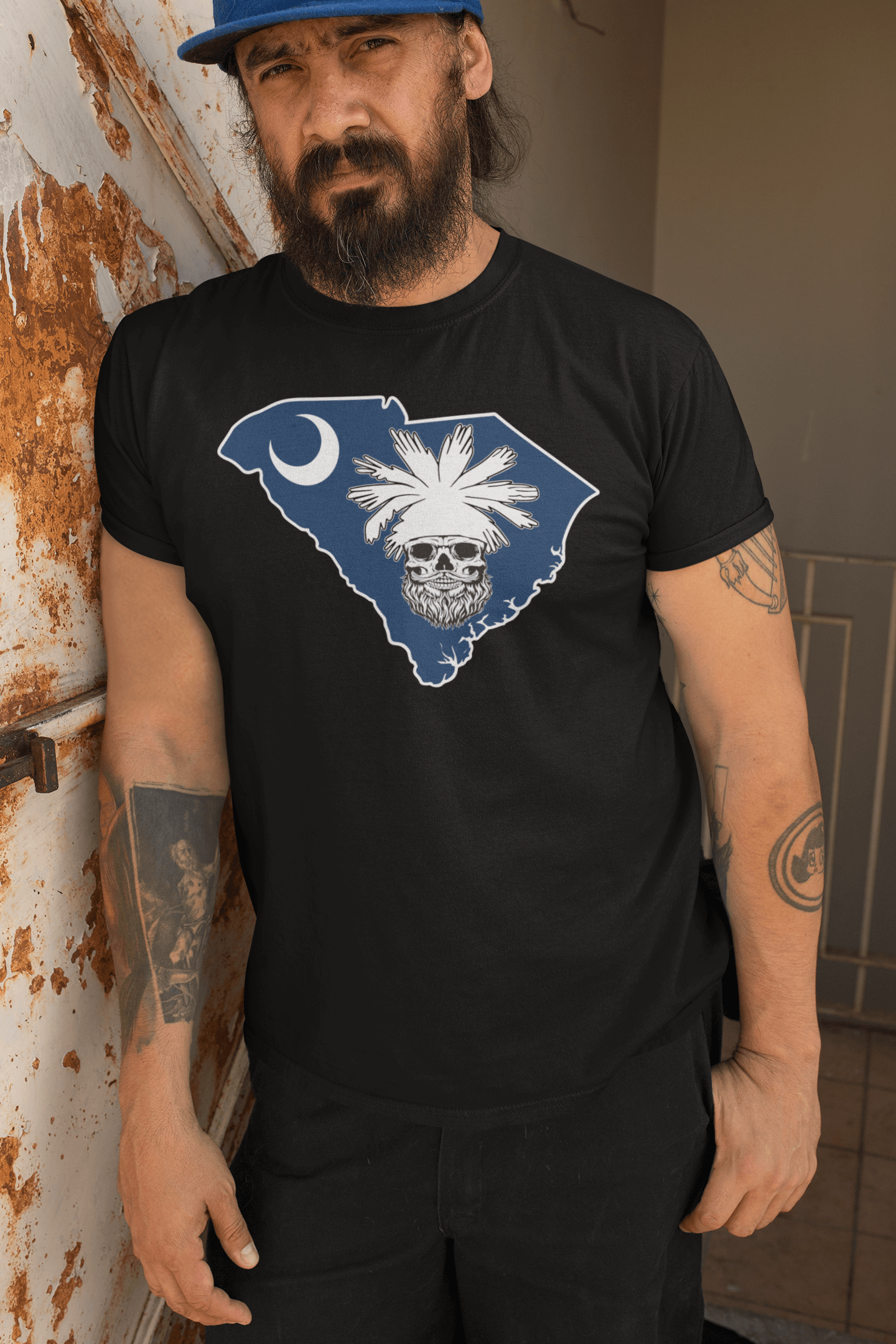 South Carolina Bearded Skull Tee – Palmetto Pride for the Bearded Brotherhood Beard Guys Hat Club