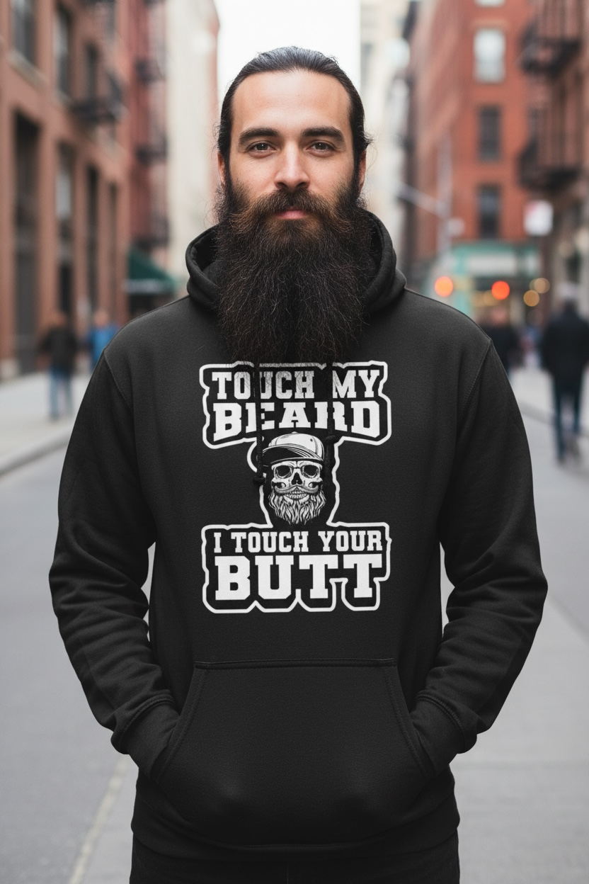 Touch My Beard I Touch Your Butt Edgy Humor Bearded Skull Hoodie