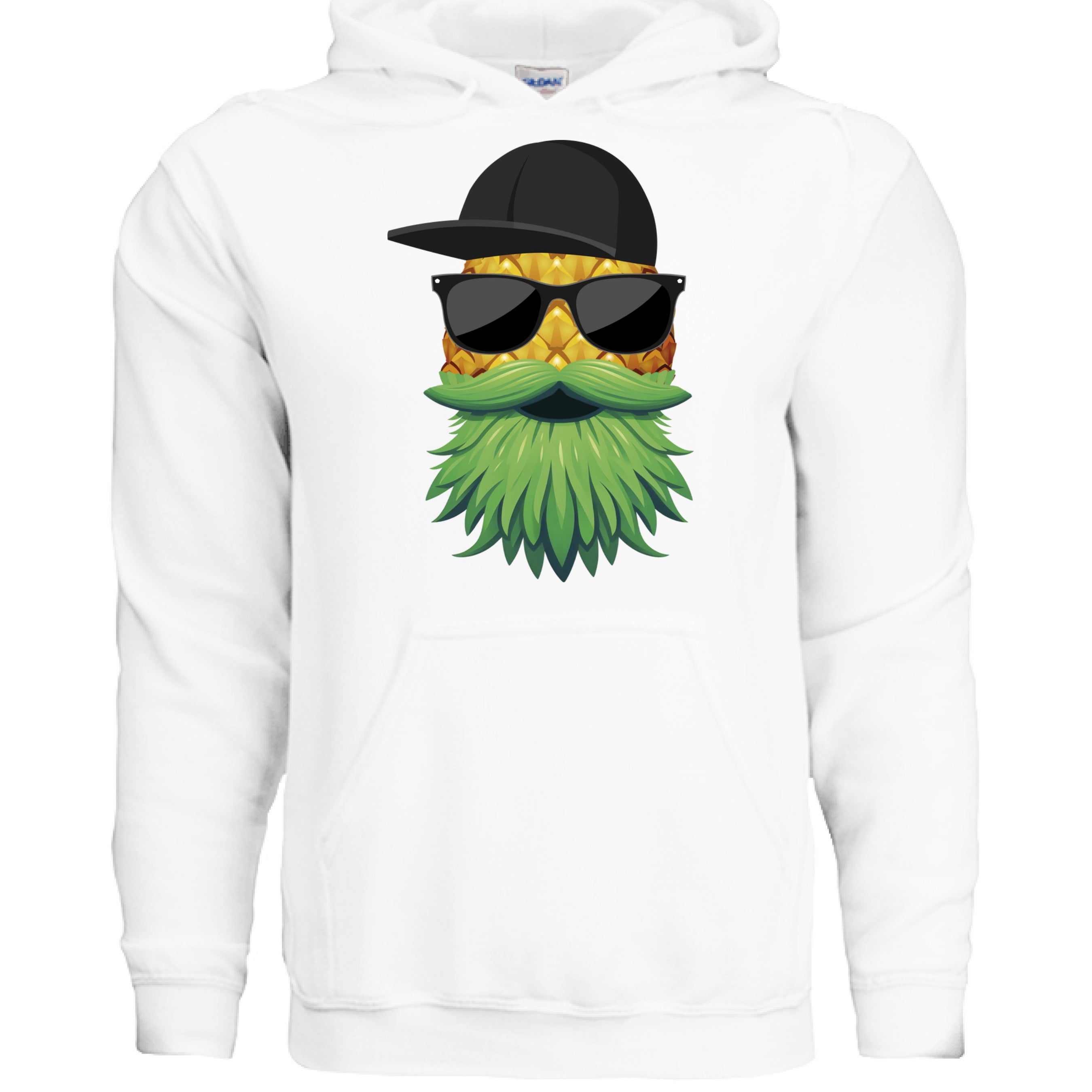 Tropical Swagger Bearded Cool Pineapple Character Hoodie WHITE - FRONT