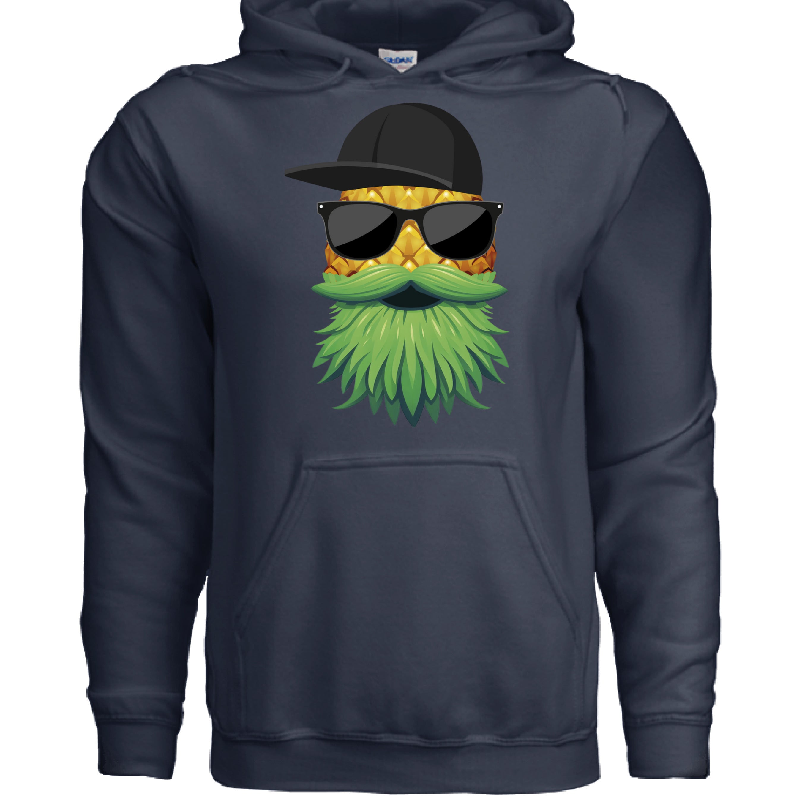 Tropical Swagger Bearded Cool Pineapple Character Hoodie NAVY - FRONT