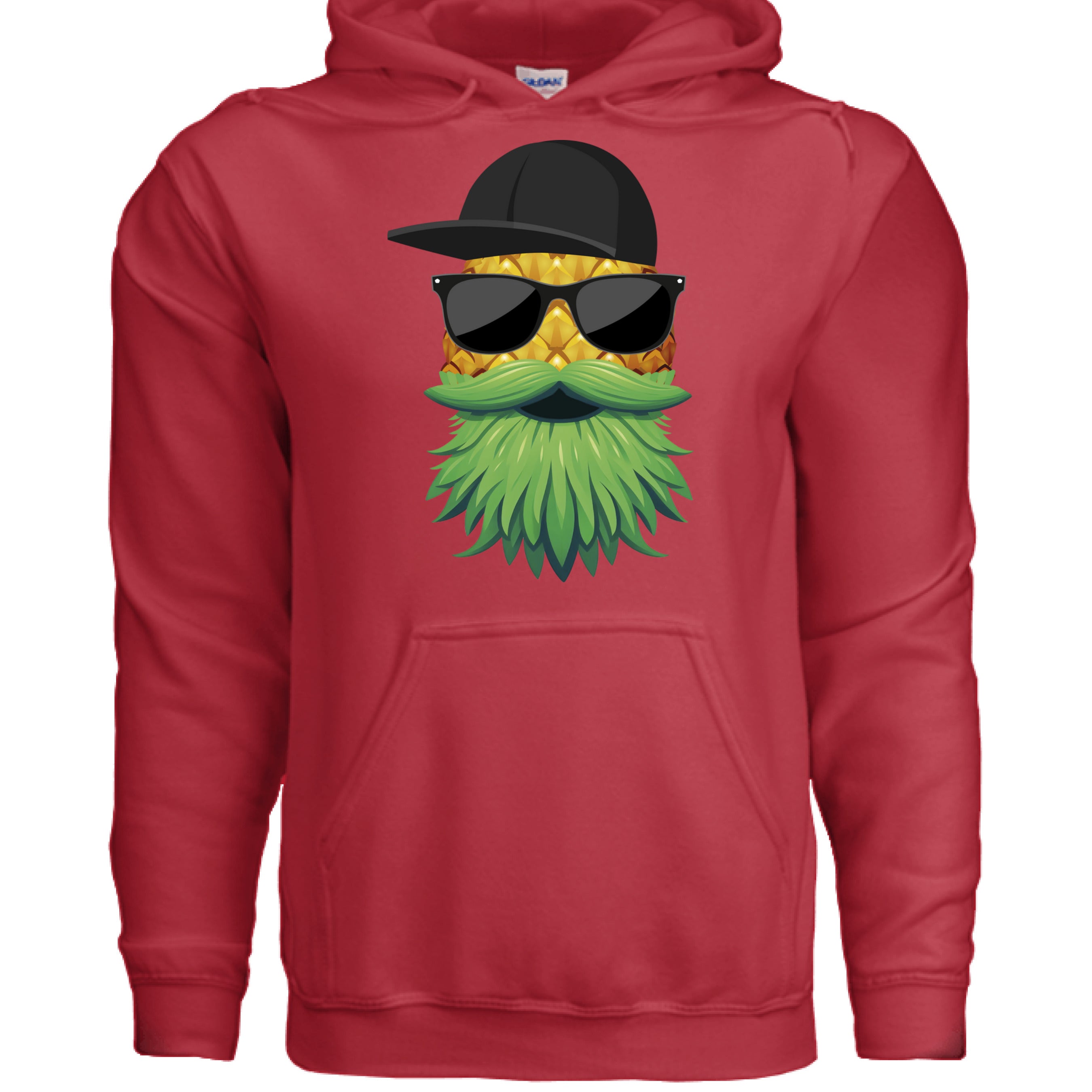 Tropical Swagger Bearded Cool Pineapple Character Hoodie RED - FRONT