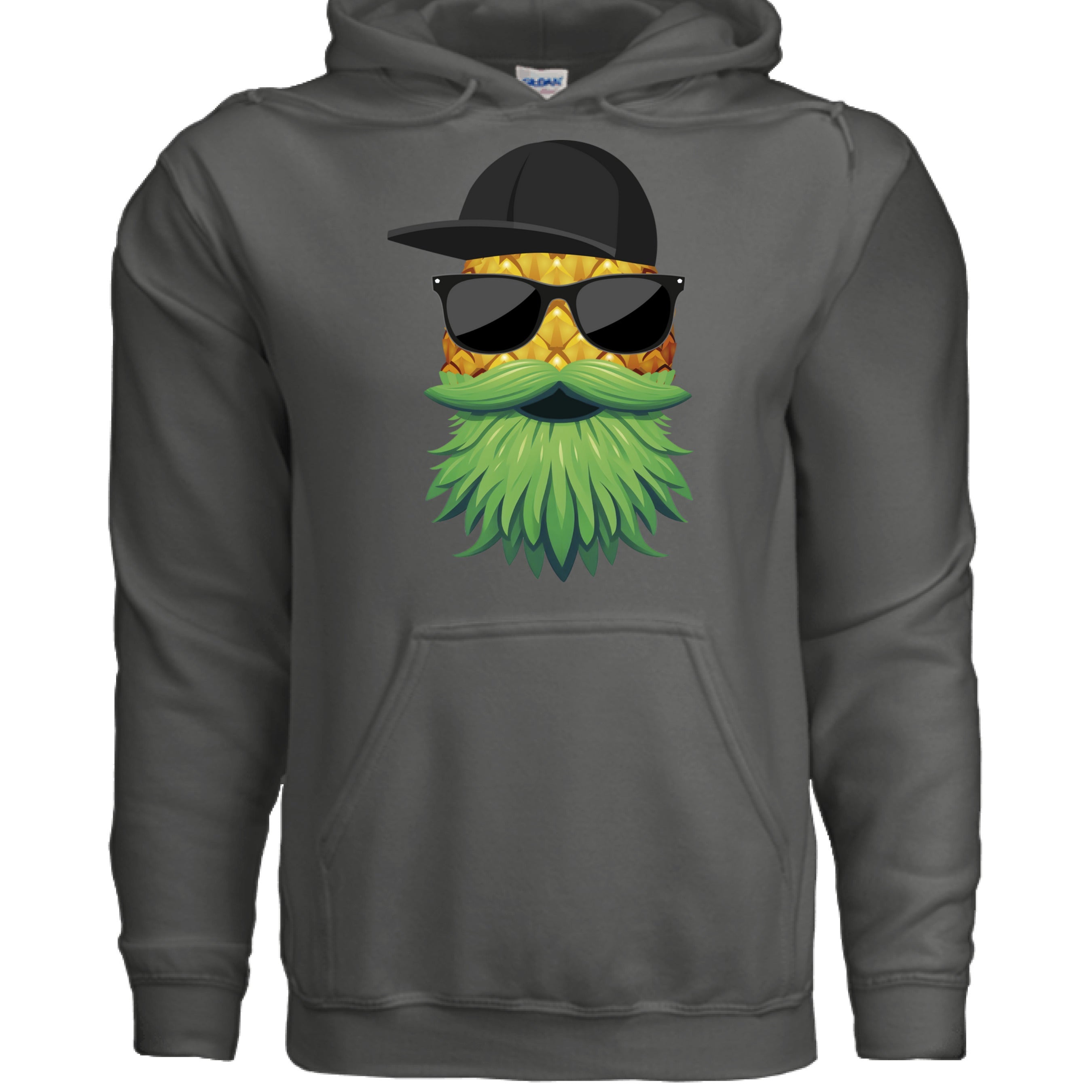 Tropical Swagger Bearded Cool Pineapple Character Hoodie CHARCOAL - FRONT