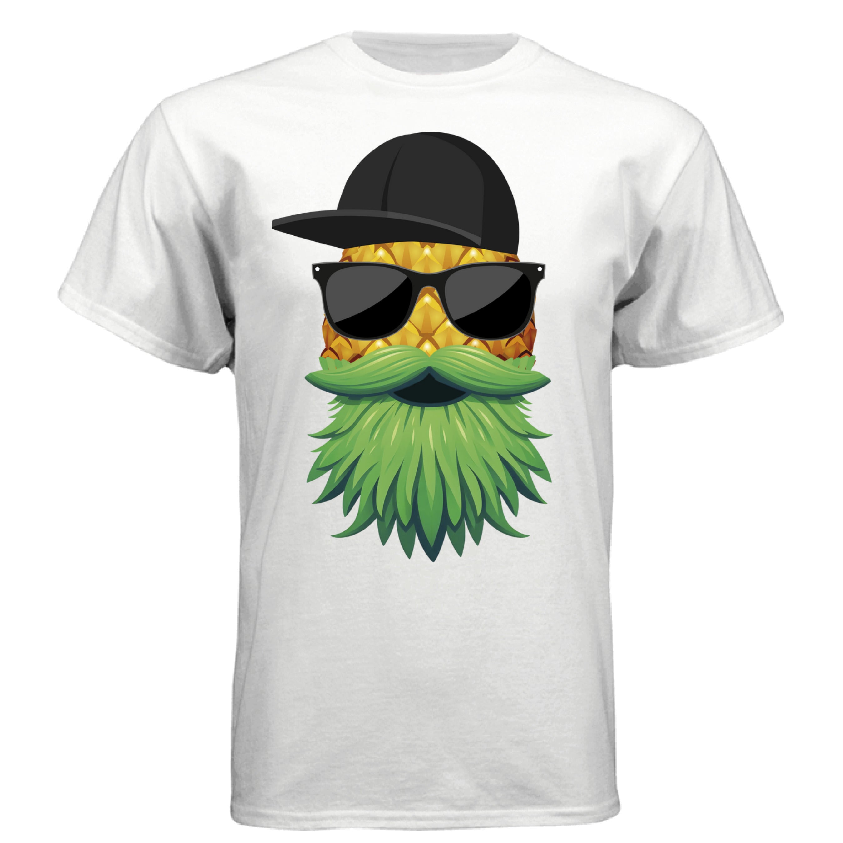 Tropical Swagger Bearded Cool Pineapple Character Tee Shirt with Leafy Beard WHITE - FRONT
