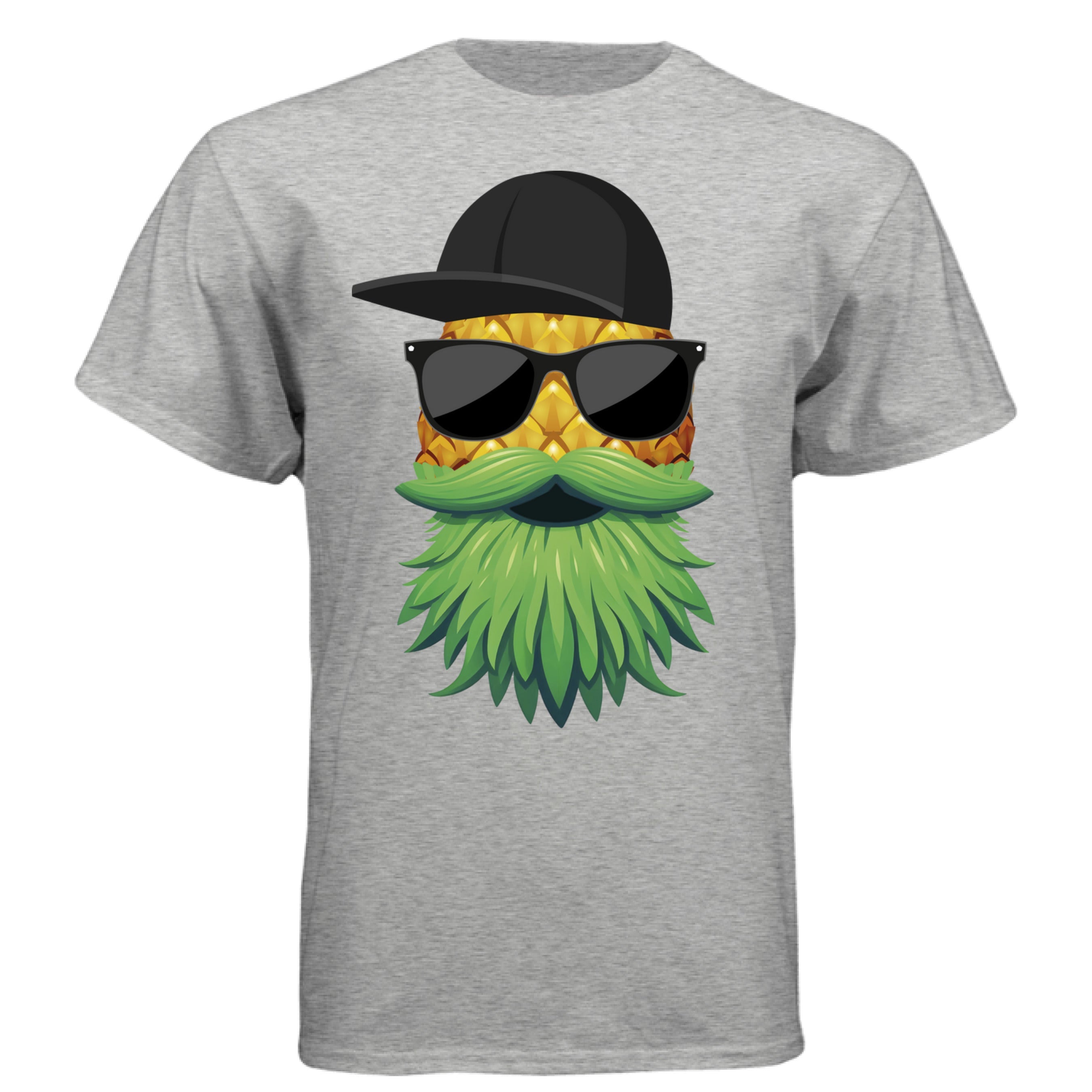Tropical Swagger Bearded Cool Pineapple Character Tee Shirt with Leafy Beard LIGHT STEEL - FRONT