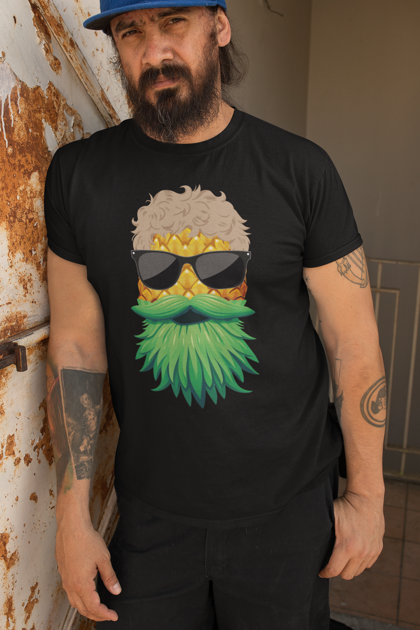 Upside Down Pineapple Dude Tee Shirt Tropical Bearded Design with Shades