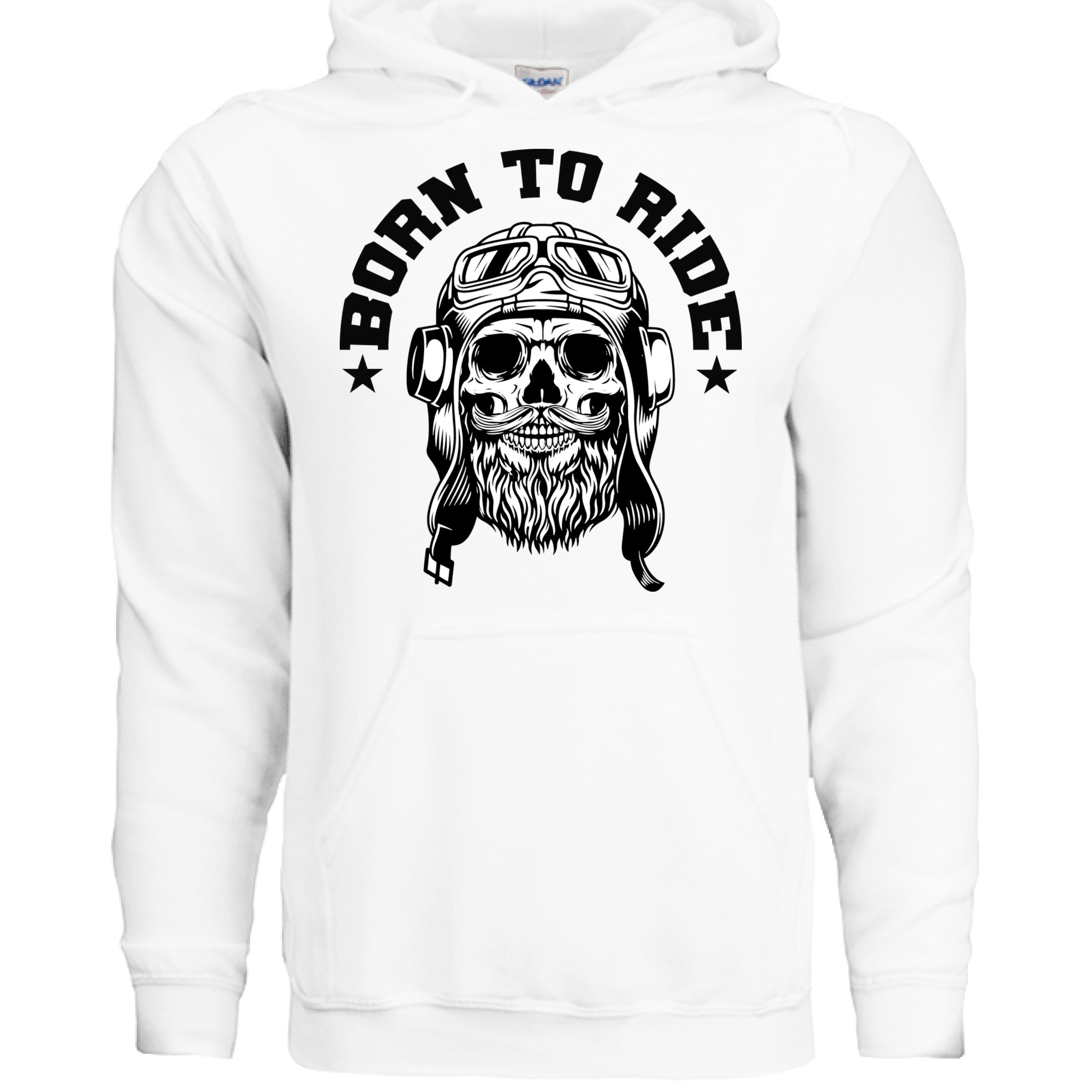 Vintage Skull Rider Hoodie Bearded Biker Art with Helmet &  Goggles WHITE - FRONT
