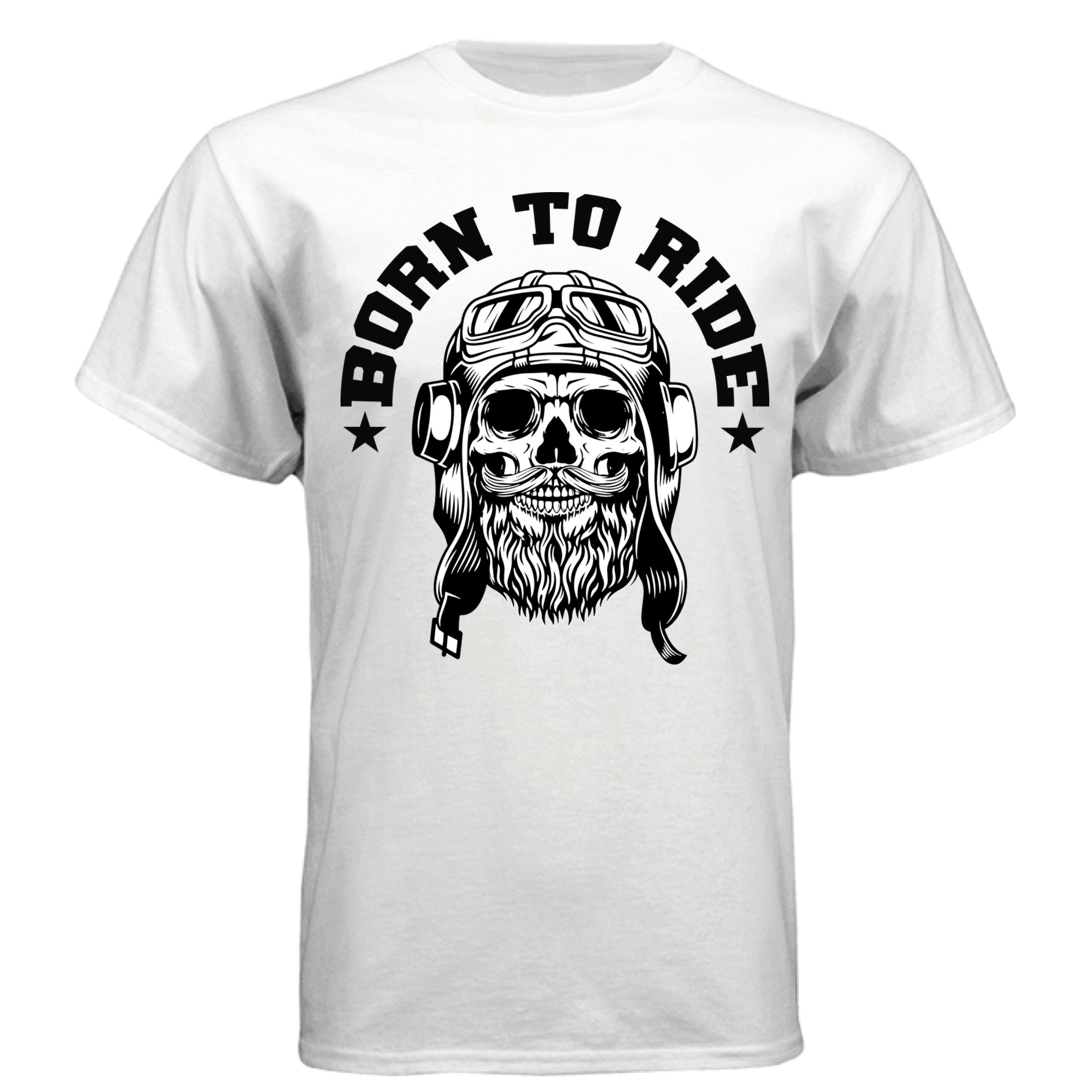 Vintage Skull Rider Tee Shirt Bearded Biker Art with Helmet & Goggles WHITE - FRONT