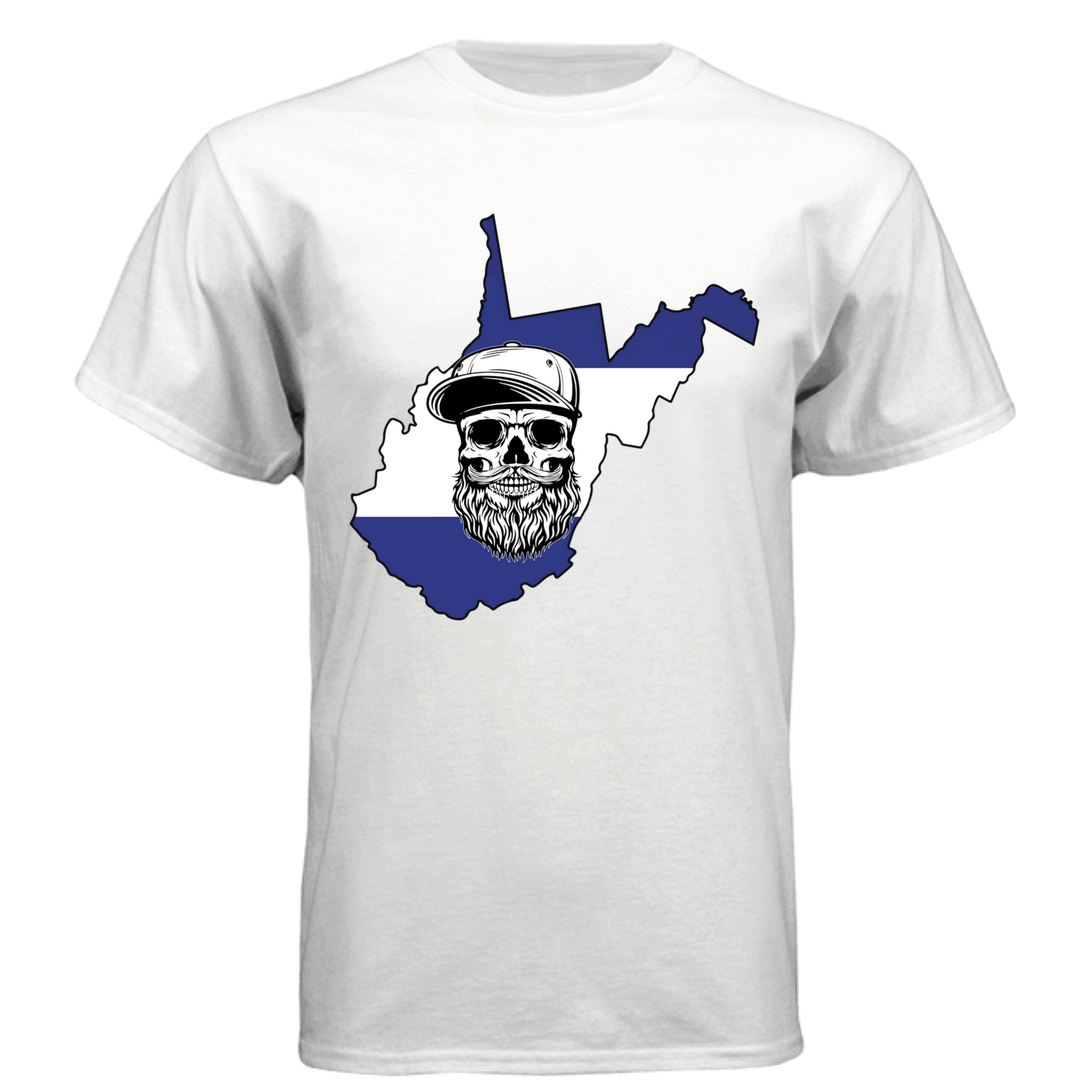 West Virginia Bearded Skull– Blue & White Striped State Outline
WHITE - FRONT