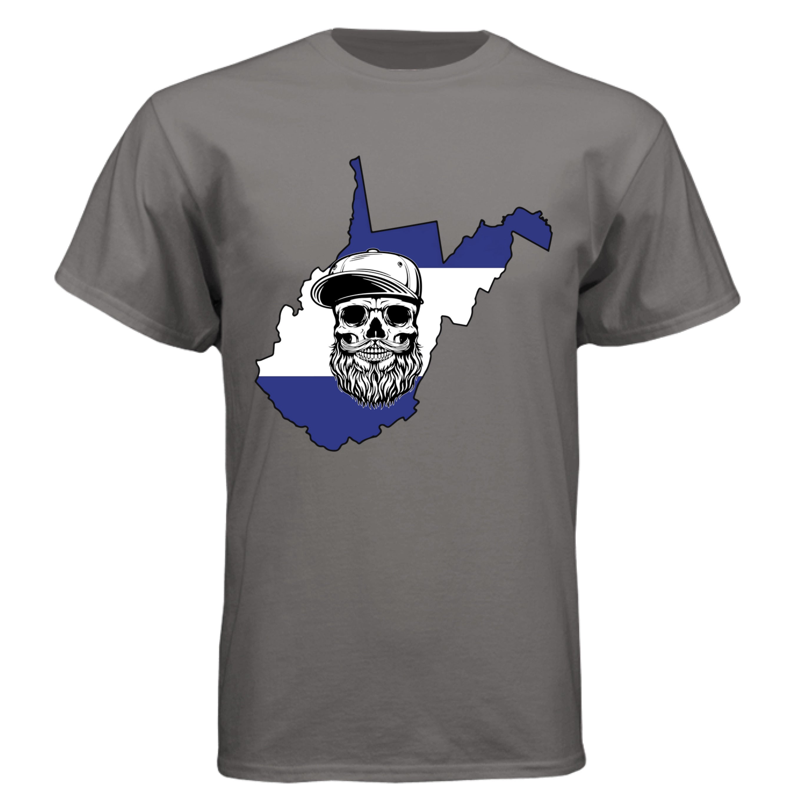 West Virginia Bearded Skull– Blue & White Striped State Outline
Oxford Grey - FRONT
