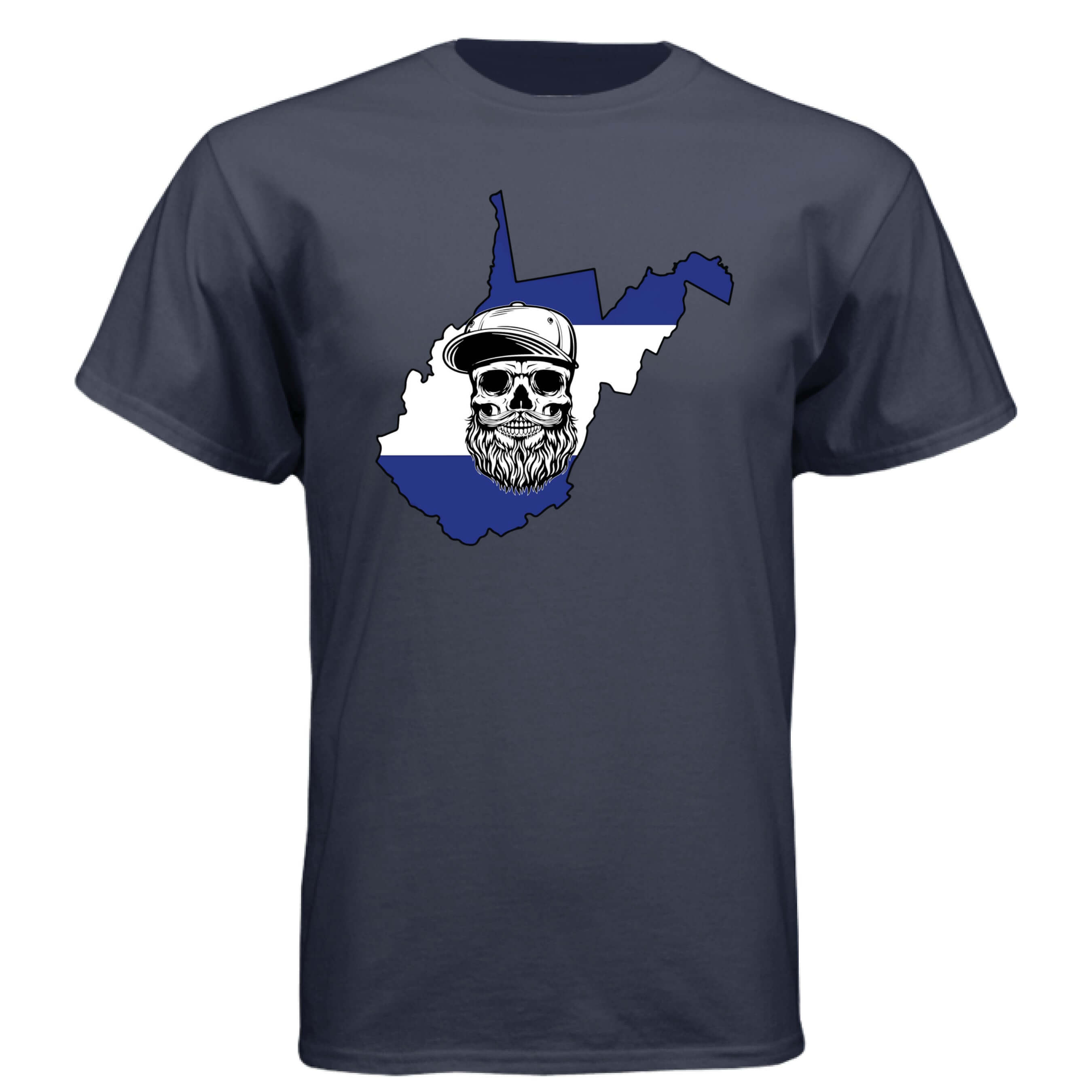 West Virginia Bearded Skull Tee – Mountain Pride Meets Bearded Power Athletic Navy - FRONT