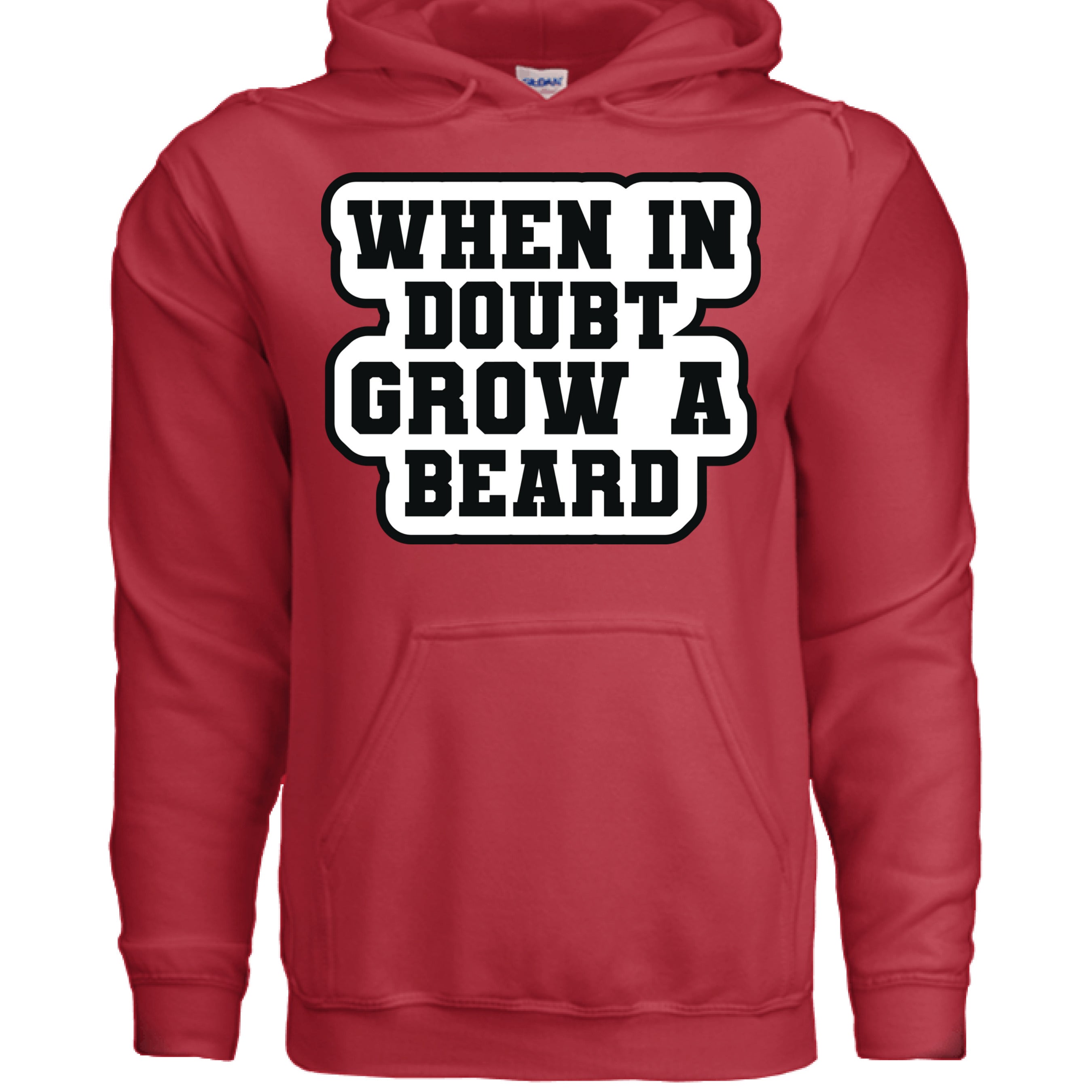 When in Doubt Grow a Beard Bold Graphic Hoodie with Bearded Humorous Edge RED - FRONT