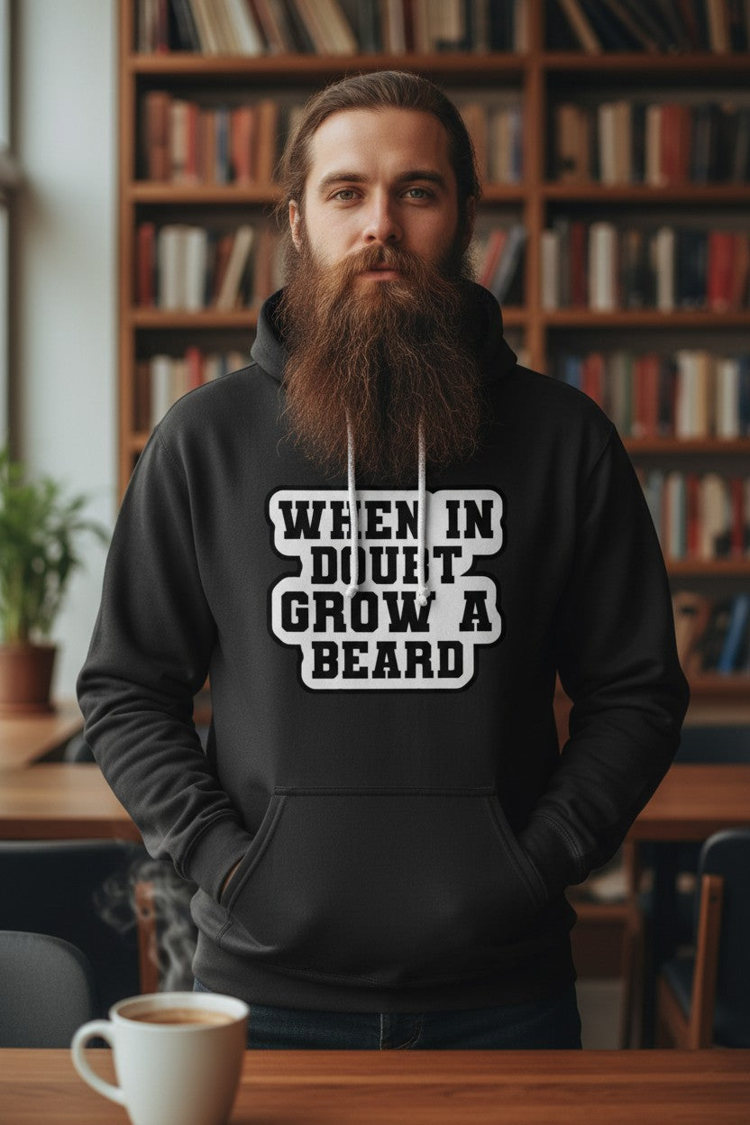 When in Doubt Grow a Beard Bold Graphic Hoodie with Bearded Humorous Edge