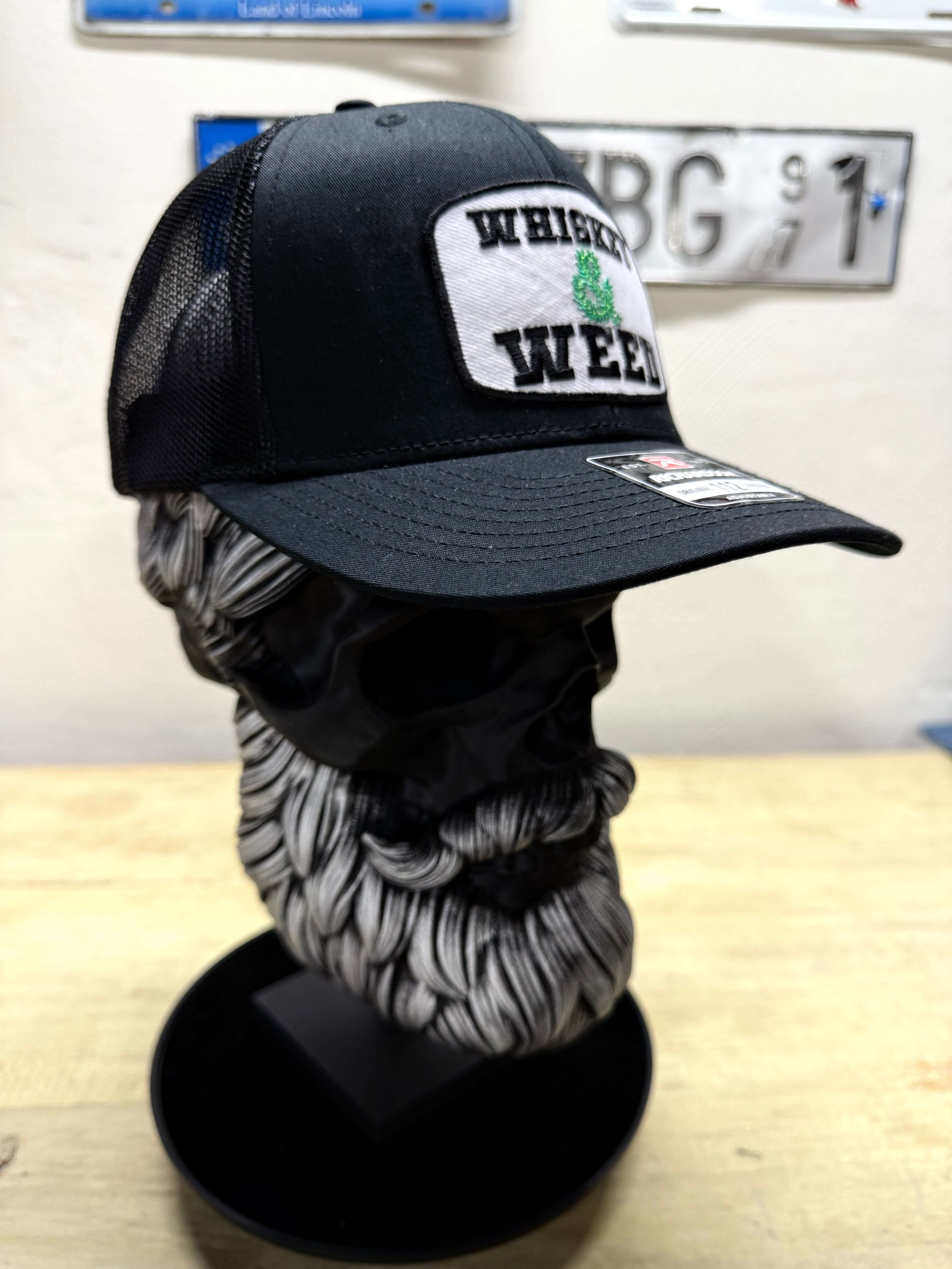 Whiskey and Weed Trucker Hat Embroidered Patch Side 1